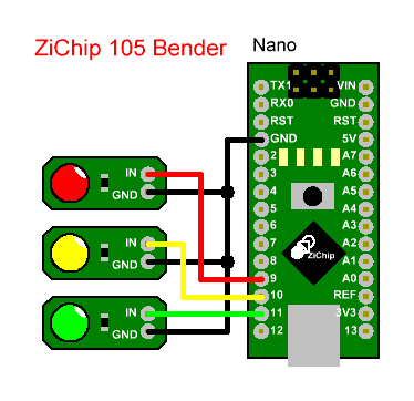 Arduino ZiChip 105 Bender led multi led blink